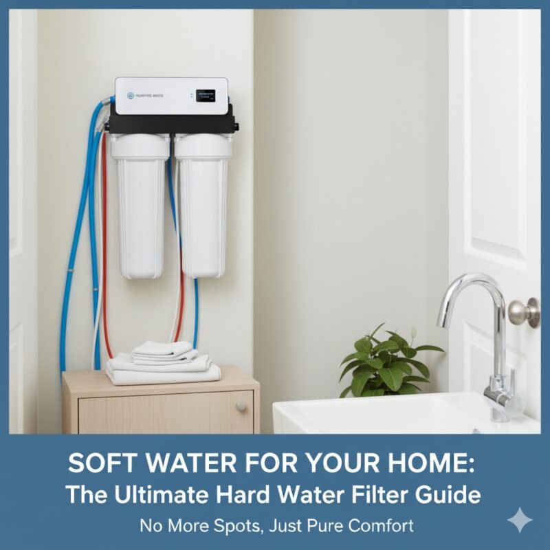 Home hard water filter system, under-sink RO water filter, residential hard water treatment, reverse osmosis system for home, whole-house water filtration for hard water.