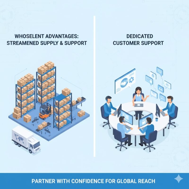 An infographic showing global distribution and logistics channels, illustrating how pp cotton household water purifier wholesalers efficiently move large volumes of products from the factory to various international markets and retailers.
