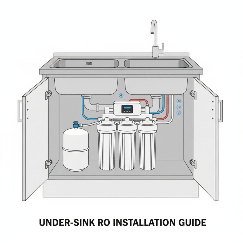 soft water filter for home, RO water filter under kitchen sink, home water purification system, easy installation of soft water filter, clean drinking water solution.