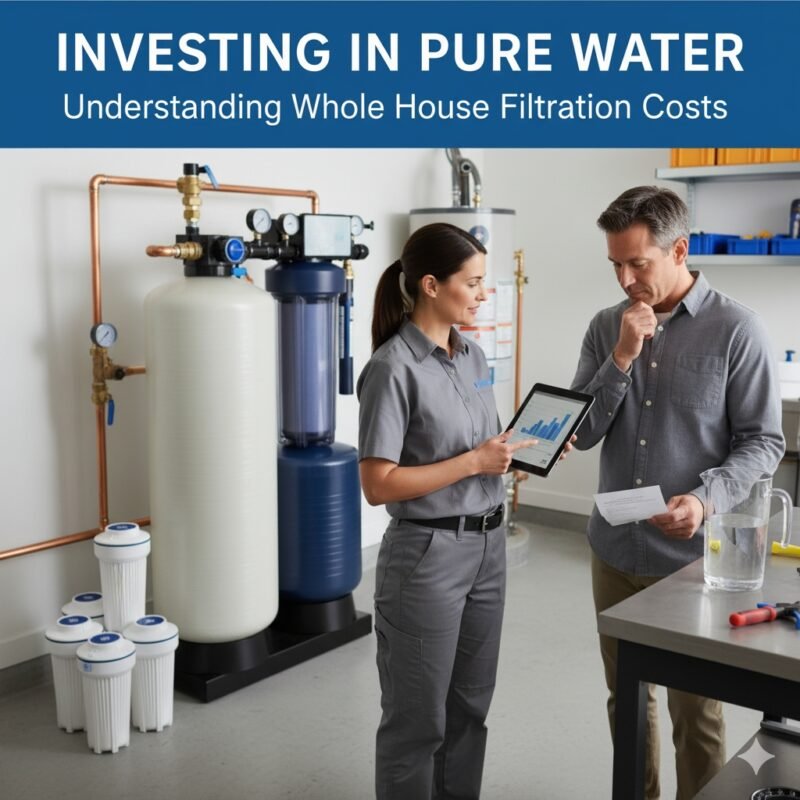 Detailed breakdown of the total cost of whole house water filtration** systems, including initial purchase price, professional installation fees, and long-term maintenance expenses for effective home water purification.