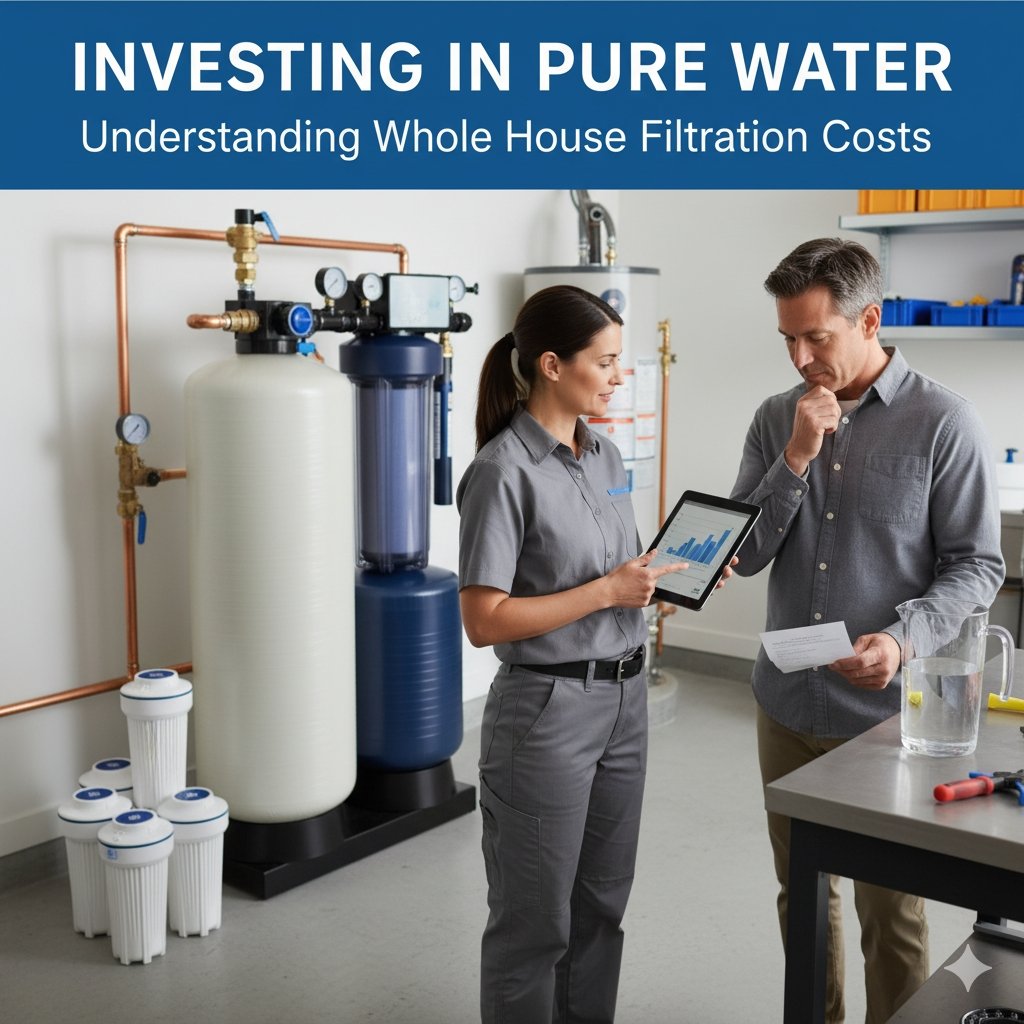 Detailed breakdown of the total cost of whole house water filtration** systems, including initial purchase price, professional installation fees, and long-term maintenance expenses for effective home water purification.