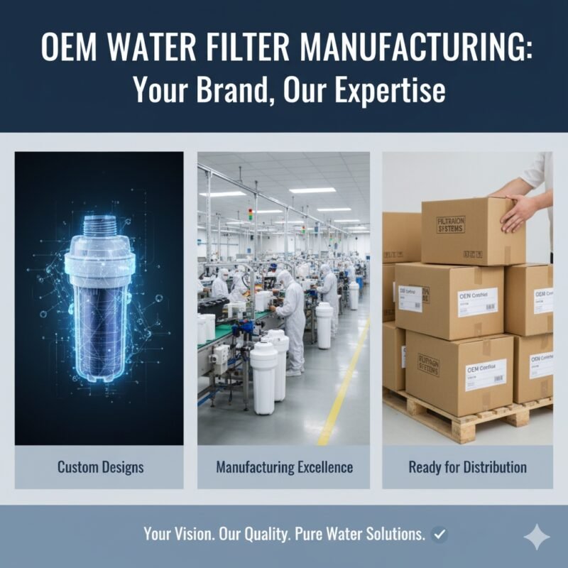 A professional product development image featuring a diverse array of unbranded water filter cartridges, including sediment (pp cotton), carbon blocks, and RO membranes, lined up for quality inspection. This visual represents the core of 'oem water filter' manufacturing, demonstrating the versatile component production capabilities of a specialized pp cotton household water purifier company.