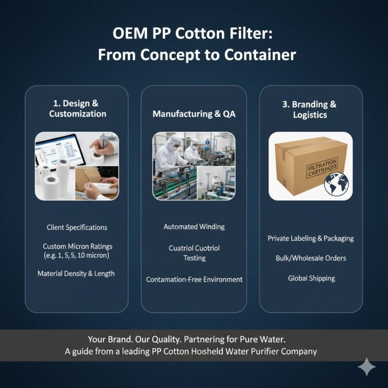 A technical cross-section diagram showing the structure and graded density layers of a melt-blown PP cotton filter. This visual explains the filtration mechanism of an 'oem pp cotton filter,' highlighting the manufacturing quality and sediment removal efficiency for partners of a pp cotton household water purifier company seeking reliable component supply.