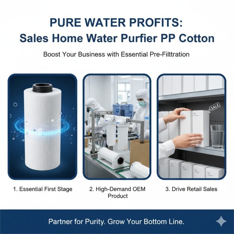 A vibrant display showing a variety of residential water purifier models and a clear, clean PP cotton sediment filter cartridge placed prominently in the foreground. This visual emphasizes the 'sales home water purifier pp cotton' product range, highlighting the essential role of the PP cotton filter in initial purification stages, driven by a pp cotton household water purifier company's latest promotions.