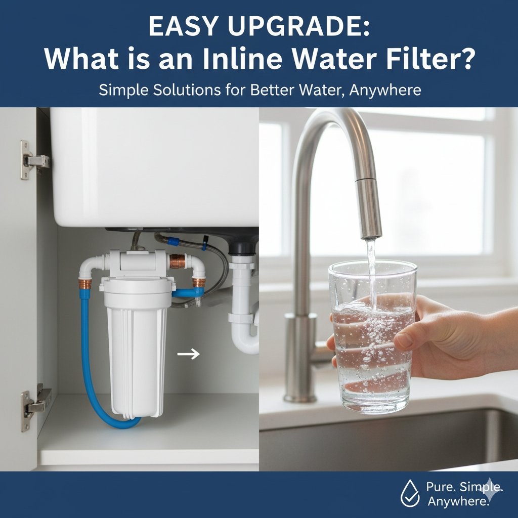 A compact, cylindrical inline water filter (containing sediment and carbon media, similar to pp cotton) discreetly connected to the water line behind a refrigerator. This image defines 'what is an inline water filter,' showcasing its application for specific appliance protection and point-of-use filtration, a product type supplied by a pp cotton household water purifier company.