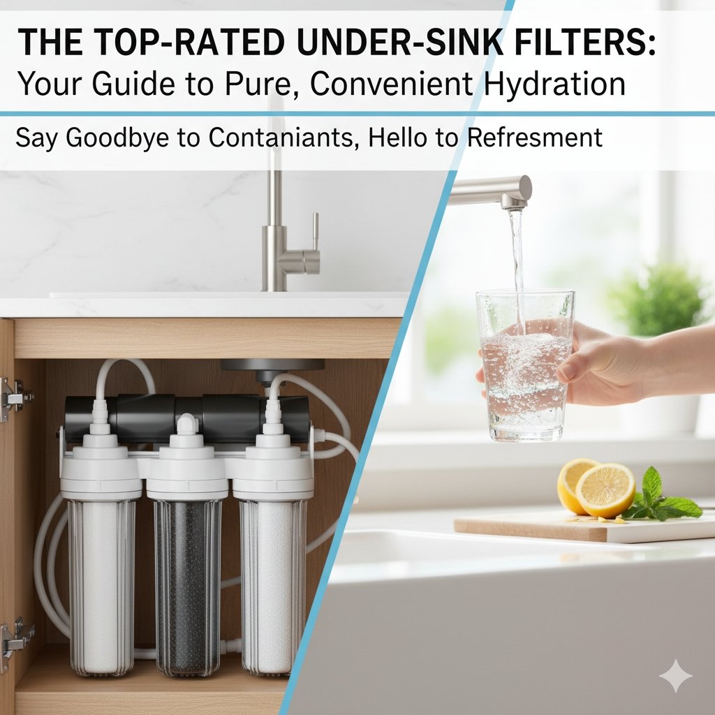 A discreet under-sink water filter system expertly installed in a kitchen cabinet, with clean water pouring into a glass from the accompanying faucet. This image helps identify 'what is the best under sink water filter' for discreet, efficient purification, as recommended by a pp cotton household water purifier company, enhancing kitchen aesthetics while providing pure drinking water.