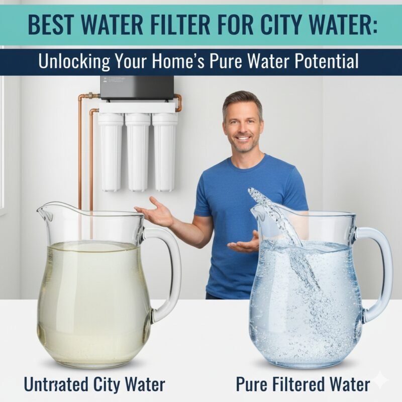 Best water filter for city water, visually comparing untreated vs. filtered city water, demonstrating the superior clarity achieved by a high-quality purification system. Insight from a pp cotton household water purifier company.