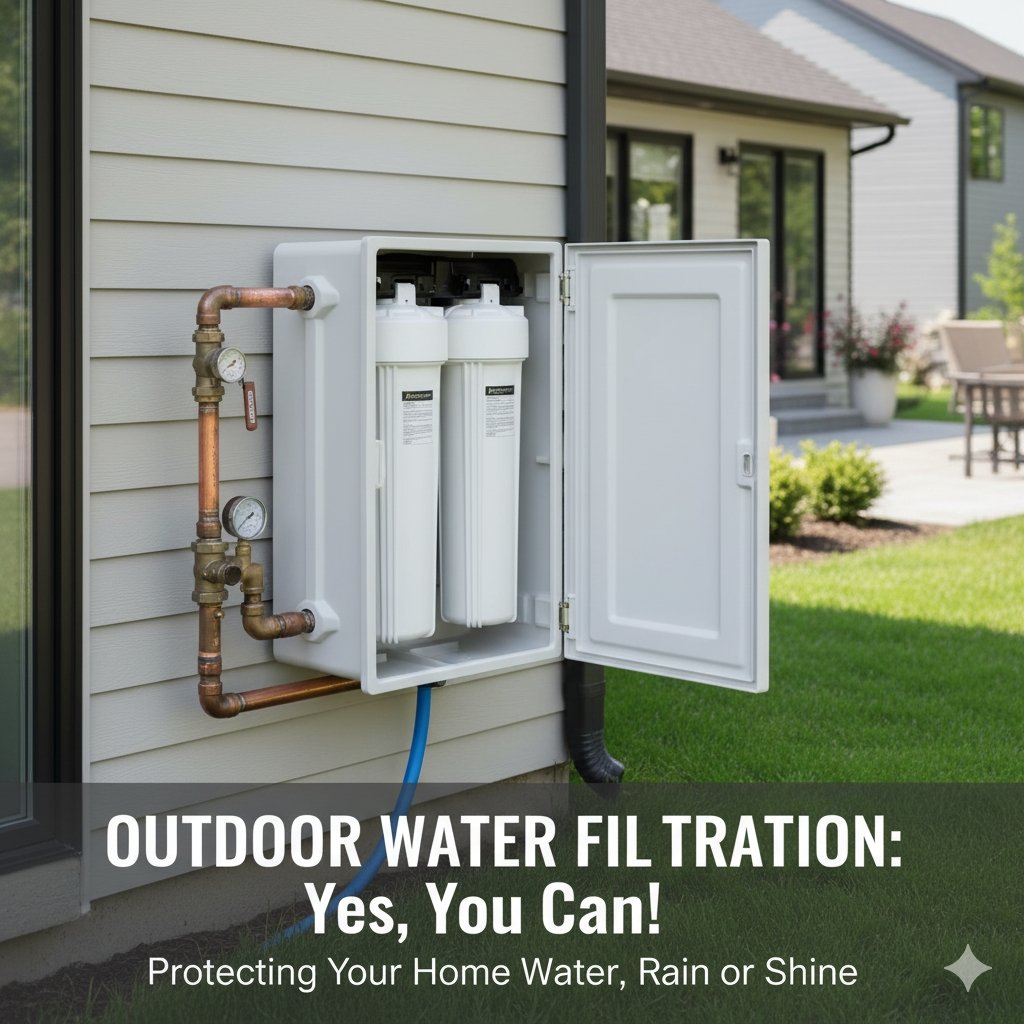 Can a whole house water filter be installed outside? A durable filtration system housed in a protective, weather-resistant enclosure mounted on an exterior home wall. Guidance from a pp cotton household water purifier company.