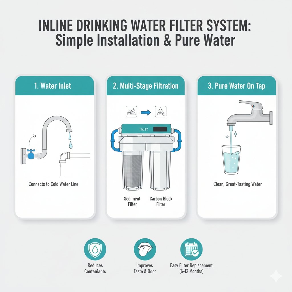 In Flow Water Filter Example Inline Drinking Water Filter System — Compact POU Solutions