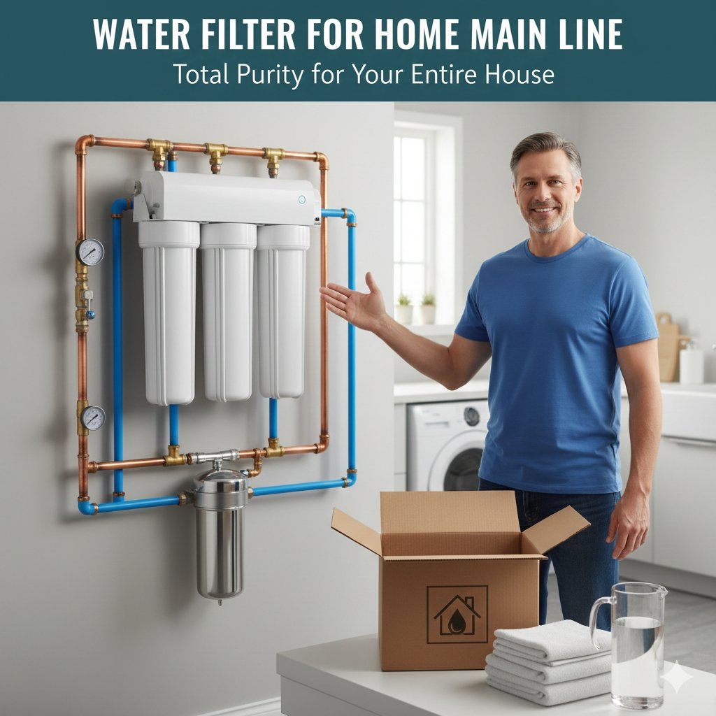 Water filter for home main line installation at the point of entry, protecting all appliances and providing clean water throughout the house. Essential household purification from a pp cotton household water purifier company.