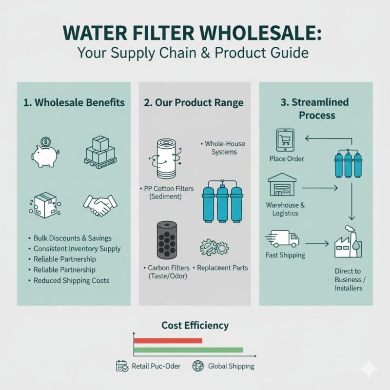 A visual of a supply chain process for water filter products, illustrating bulk packaging, loading, and distribution, highlighting the economies of scale offered by a pp cotton household water purifier company.