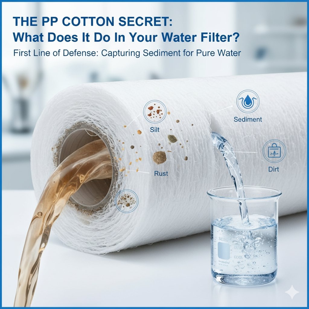 What does cotton do in a water filter? Cross-section view of a pp cotton sediment filter cartridge, highlighting its density layers for capturing dirt and rust. Essential knowledge from a household water purifier company.