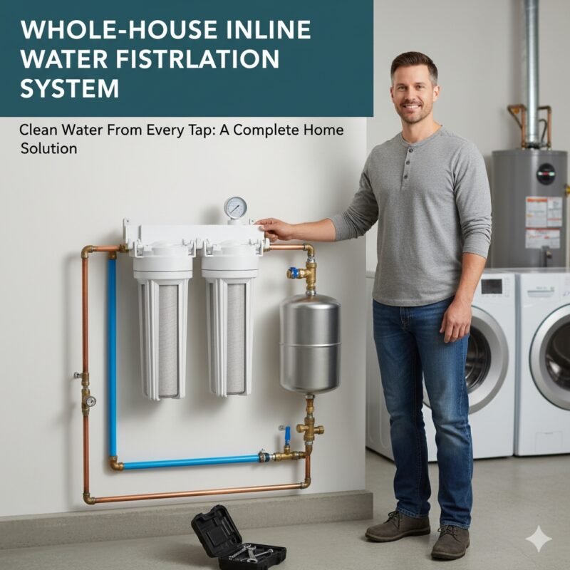Whole house inline water filter system installed near a residential water meter, demonstrating compact and effective home water treatment from a pp cotton household water purifier company.