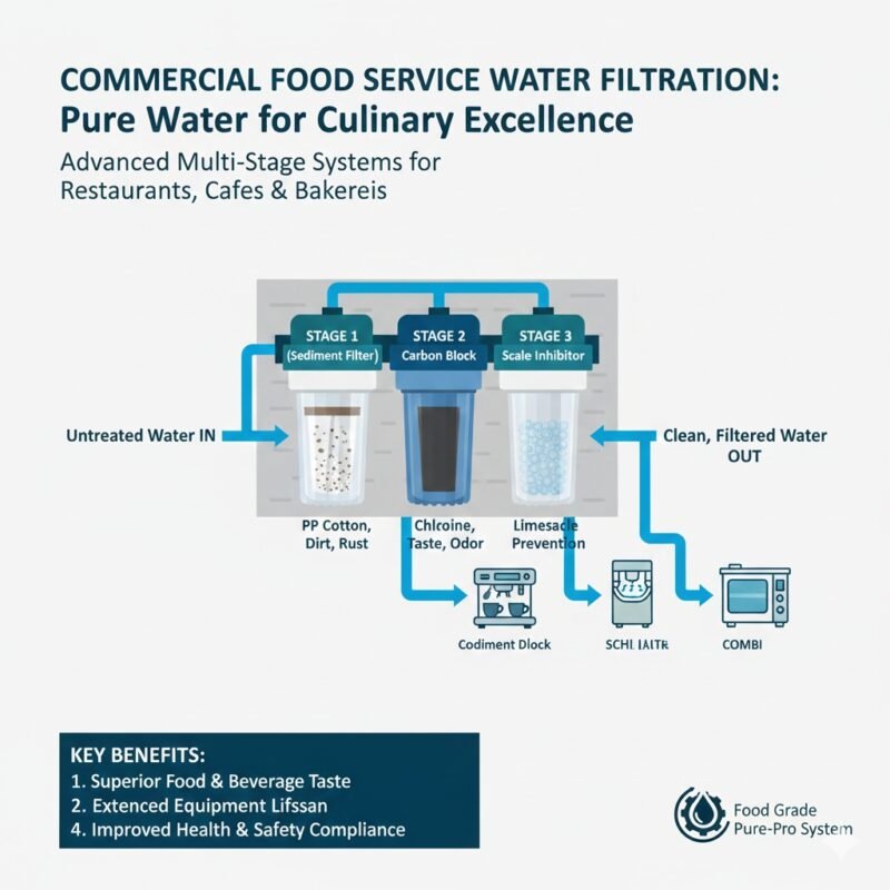 Heavy-duty commercial food service water filtration system with high-flow filters for busy restaurant kitchens, crafted by a leading pp cotton household water purifier company.