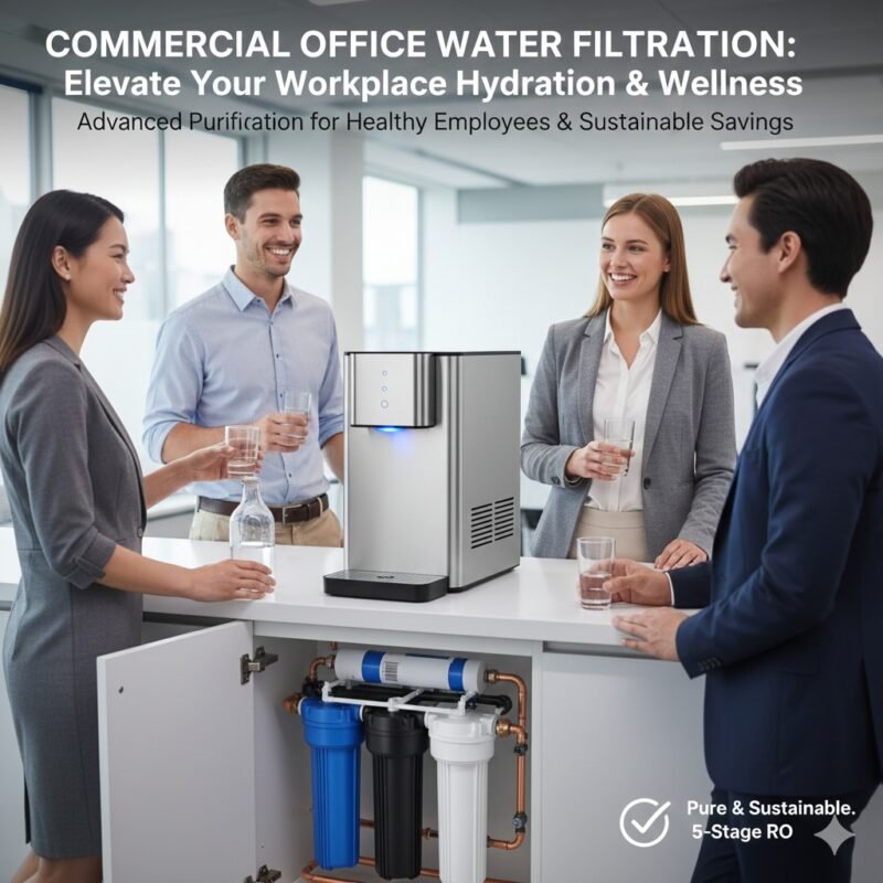 Sleek commercial office water filtration unit with multi-stage filters including PP cotton, designed for high-traffic workplace hydration by an expert pp cotton household water purifier company.