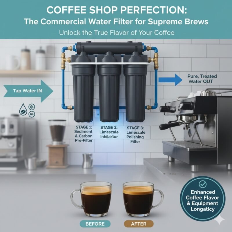 Close-up of a high-capacity filter cartridge, representative of a commercial water filter for a small restaurant or coffee shop, demonstrating the reliable filtration technology available from the pp cotton household water purifier company.