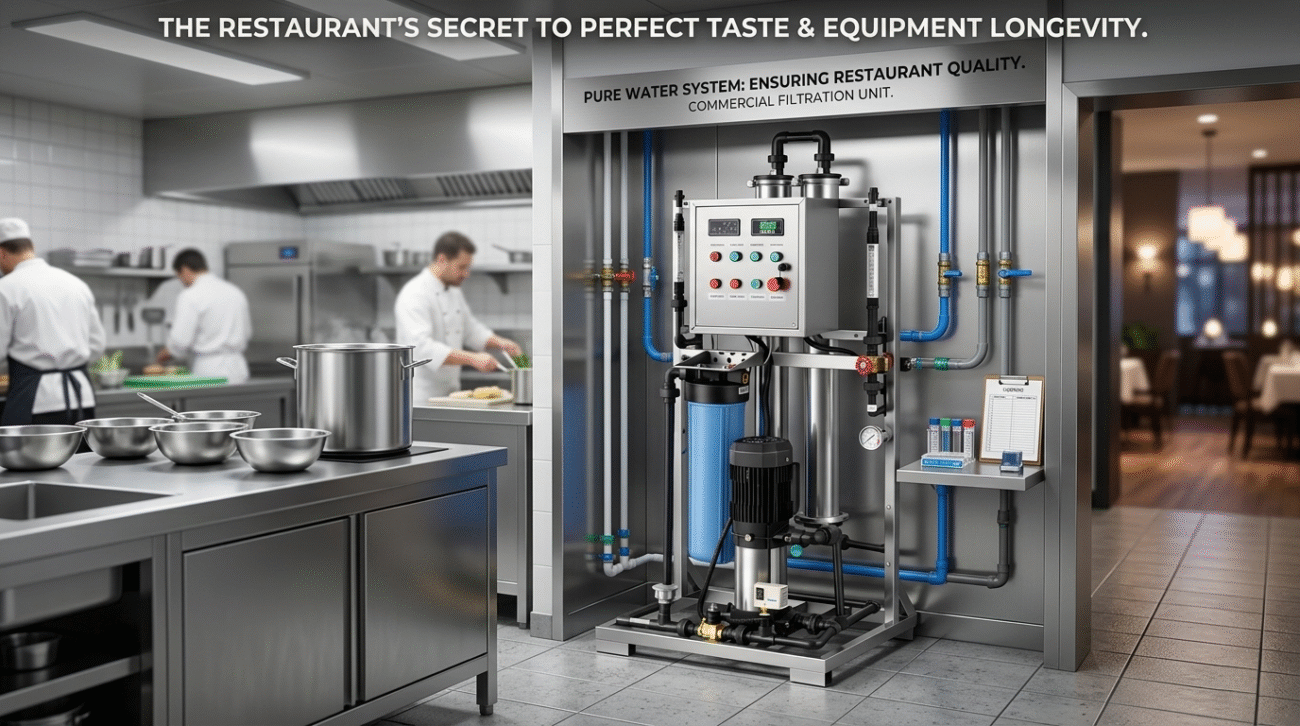 High-capacity commercial water filtration system restaurant unit showcased as a blog cover for professional kitchen water quality management.
