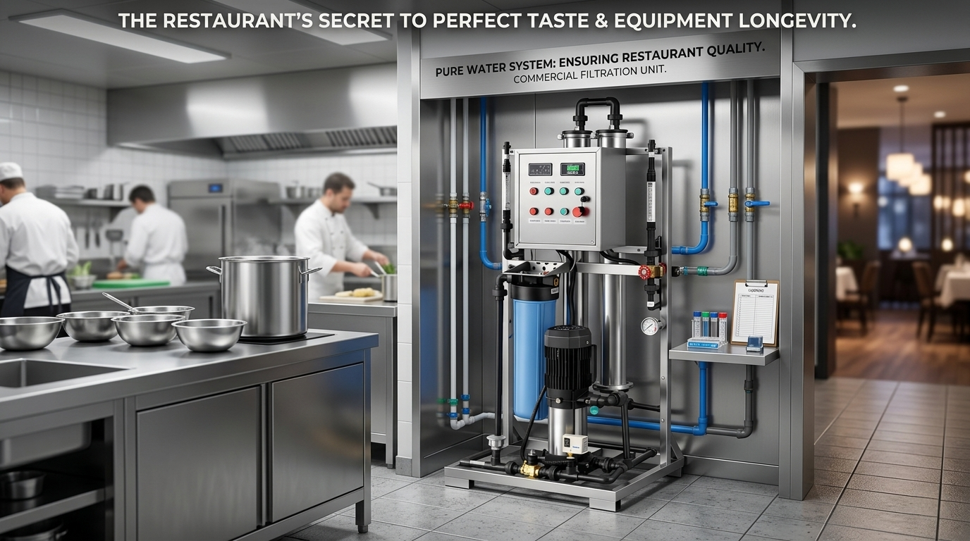 High-capacity commercial water filtration system restaurant unit showcased as a blog cover for professional kitchen water quality management.