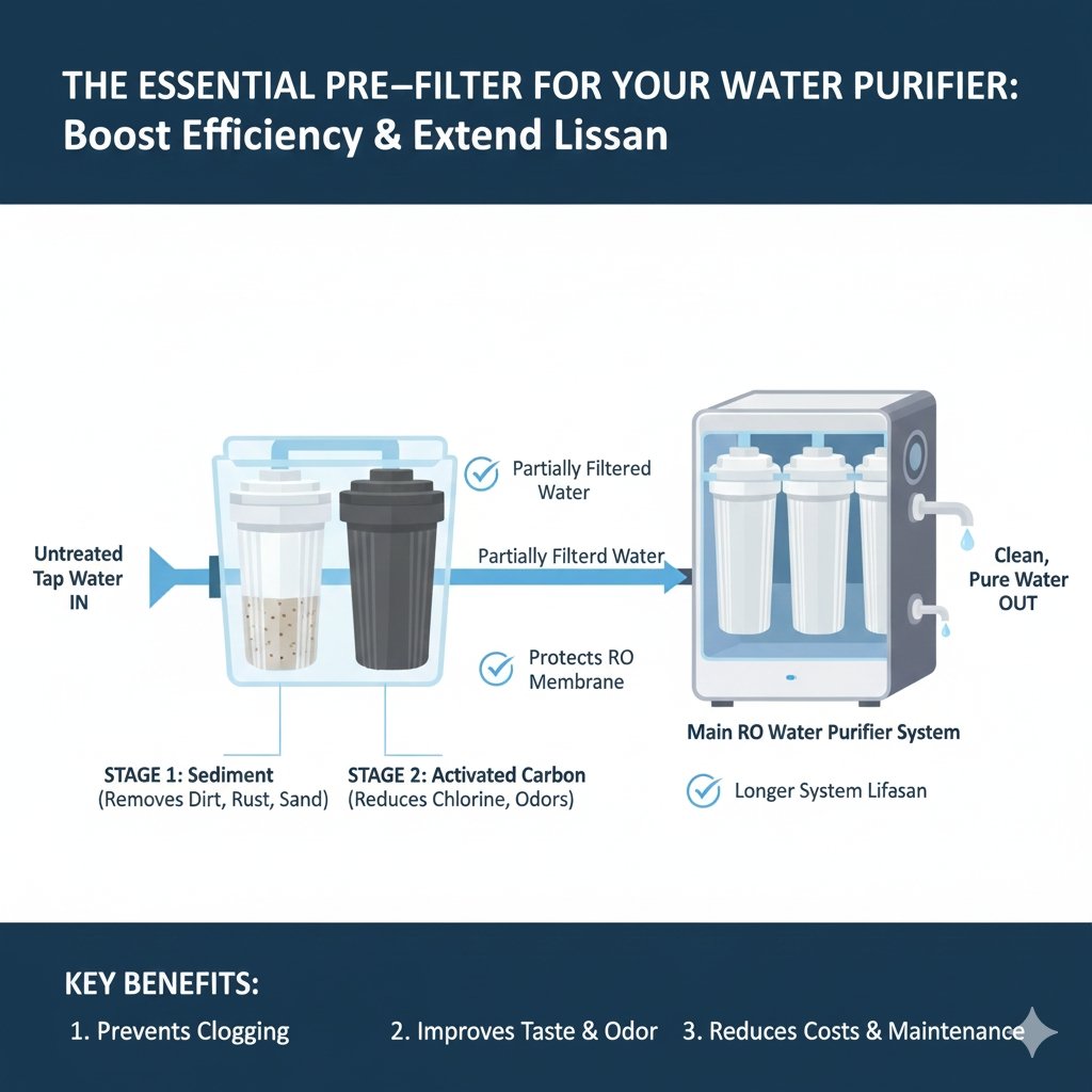 A transparent pre filter for water purifier showing a sediment-trapping PP cotton cartridge that protects the main system, manufactured by a specialized pp cotton household water purifier company.