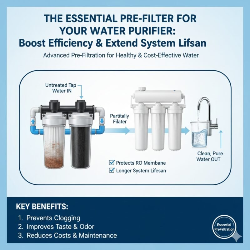 Sleek installation of a pre filter for water purifier as the first stage of defense for a household RO system, provided by an expert pp cotton household water purifier company for pure water.