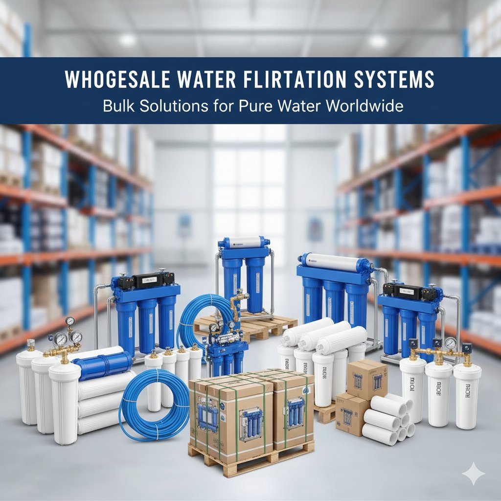 A striking, original image showing various stacked units of compact wholesale water filtration systems and small commercial RO purifiers, ideal for bulk buyers seeking solutions from a pp cotton household water purifier company.
