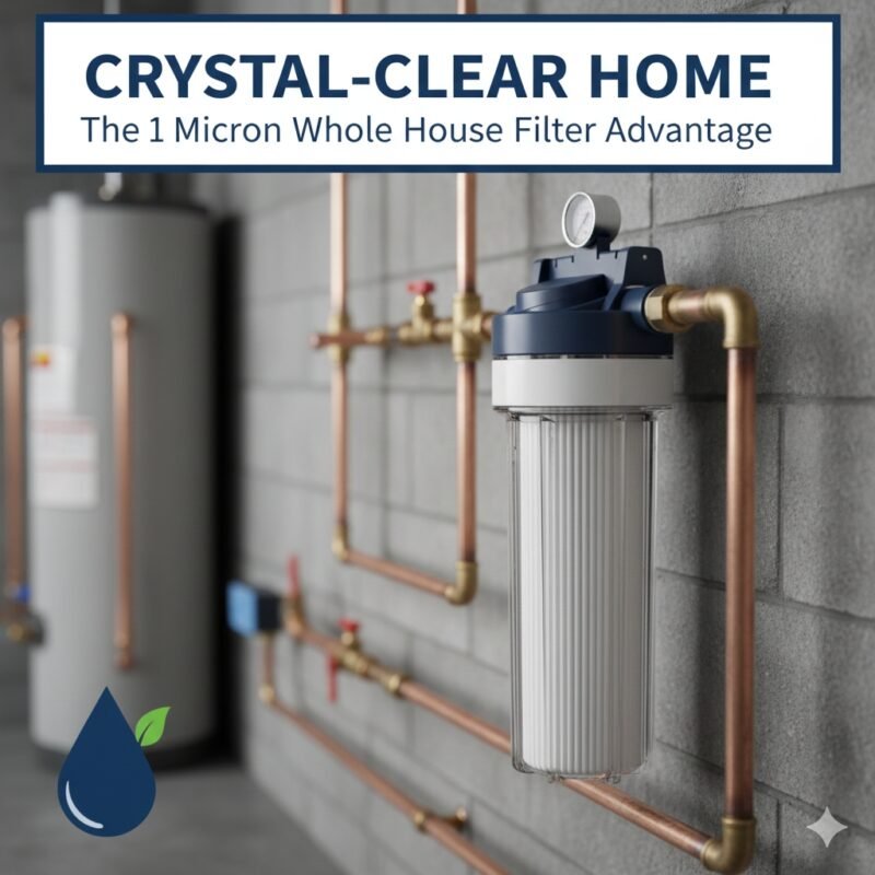 A high-end 1 micron whole house water filter system installed in a home basement. As a professional PP cotton household water purifier company, we ensure crystal-clear water for your entire family and plumbing.
