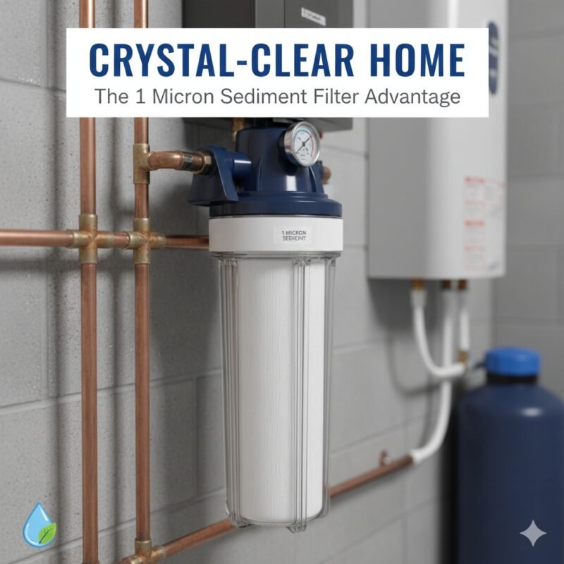 A high-performance 1 micron sediment water filter system installed in a residential setting. This solution from a professional PP cotton household water purifier company effectively removes fine dirt and rust for pure water.
