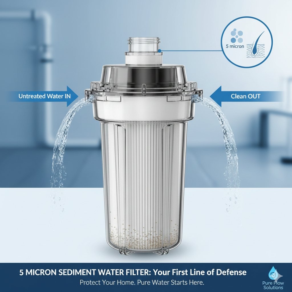 High-performance 5 micron sediment water filter showing dense fiber layers to trap sand and rust, manufactured by a professional pp cotton household water purifier company.