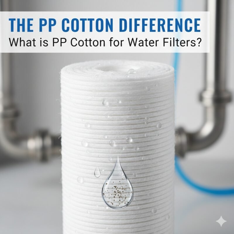 A high-quality PP cotton water filter cartridge showing its fibrous texture. As a leading PP cotton household water purifier company, we explain how this material traps sediment to provide clean water for homes and cafes.