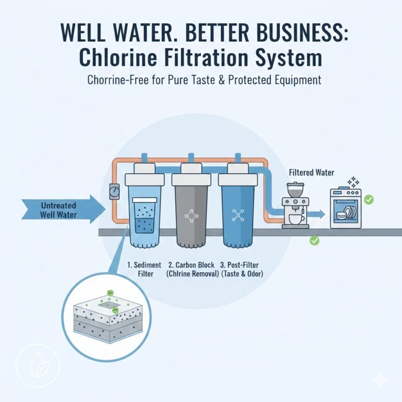 High-capacity sediment cartridge from a specialized pp cotton household water purifier company used in a restaurant well water chlorine filtration system.