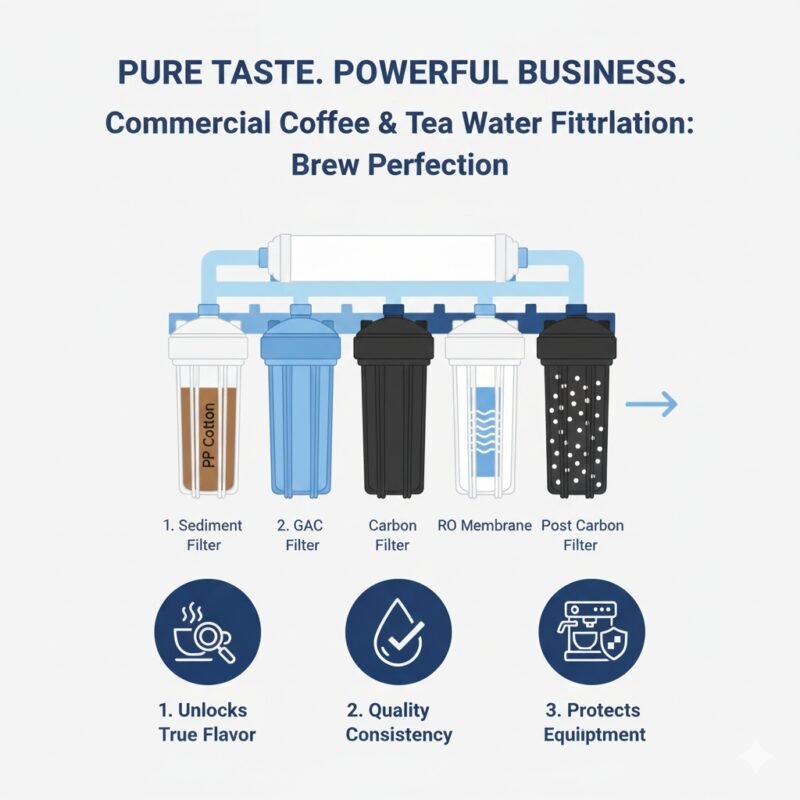 Professional water filtration for cafes and tea shops by yourwatergood. High-efficiency PP cotton filtration removes impurities at the source, ensuring equipment longevity and perfect taste for every cup.