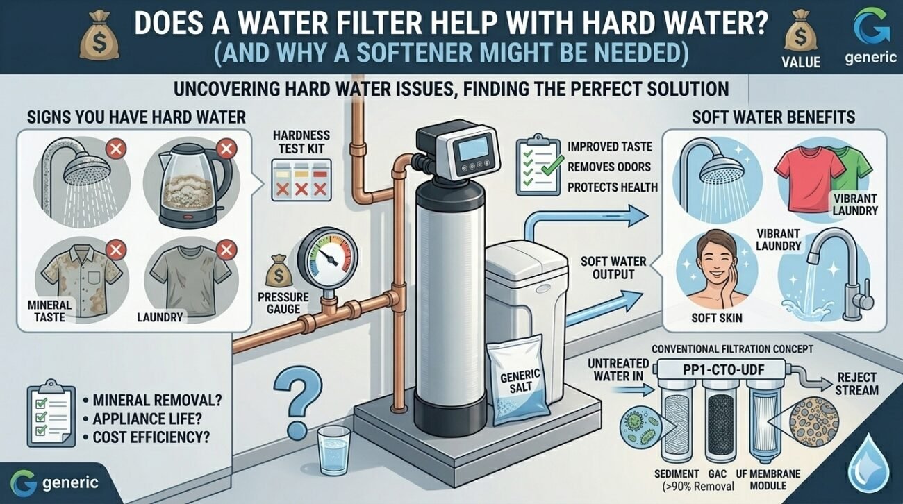Answering "does a water filter help with hard water" by comparing hard water signs like kettle scale with yourwatergood's softening benefits. This guide explains how combining PP cotton filtration with a softener protects appliances and skin.