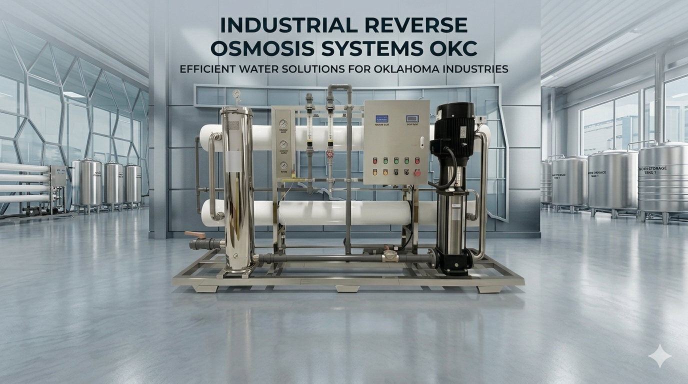 Industrial reverse osmosis systems OKC installation in a high-tech factory providing efficient water purification and filtration for Oklahoma industries.