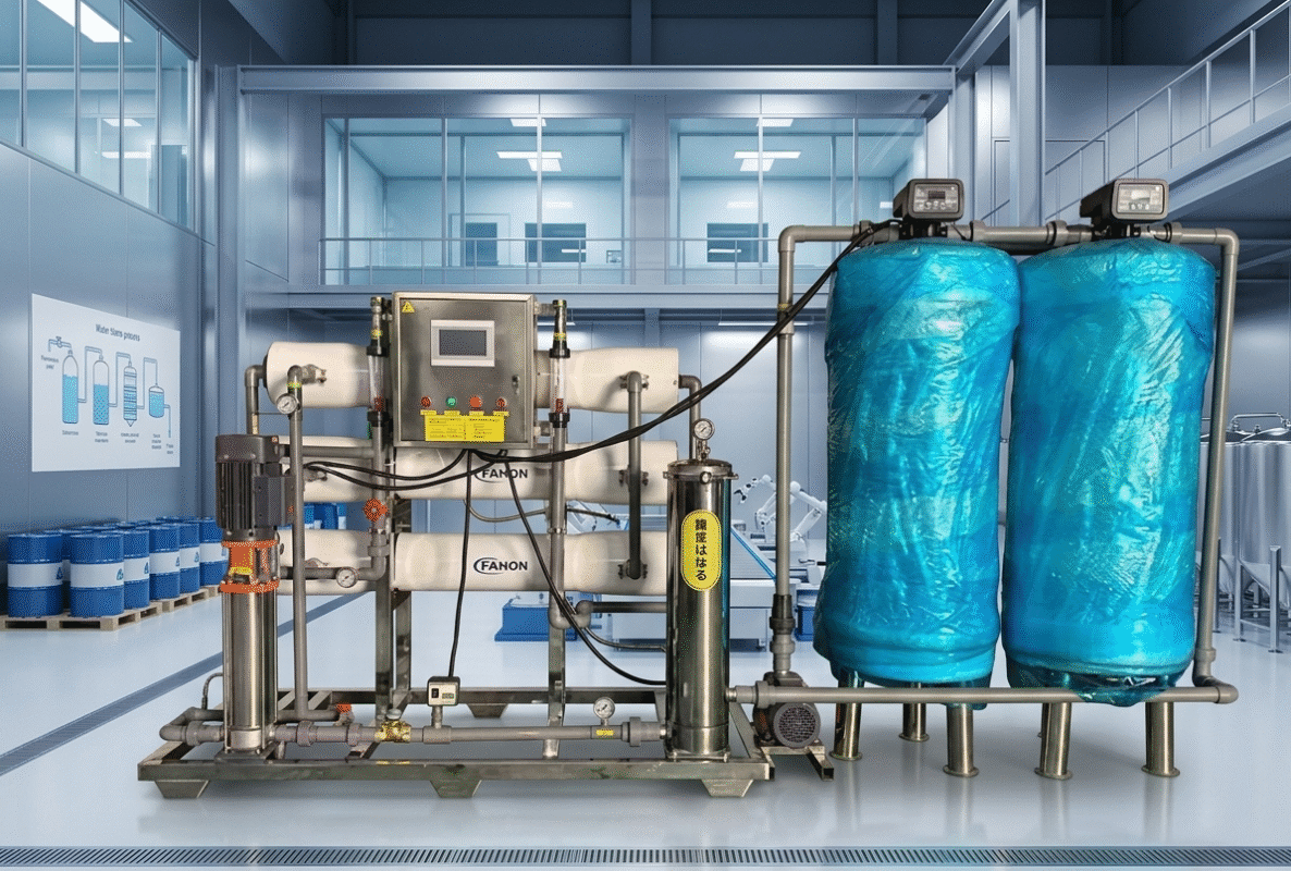 Heavy-duty industrial RO systems for manufacturing plants shown with multi-stage pretreatment tanks for large-scale water purification in industrial settings.