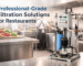 Professional-grade filtration solutions for restaurants header image showing a high-performance RO water system in a busy commercial kitchen background.