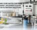 Professional restaurant water filtration supplier banner showcasing a commercial RO system in a modern kitchen with pure water and coffee.