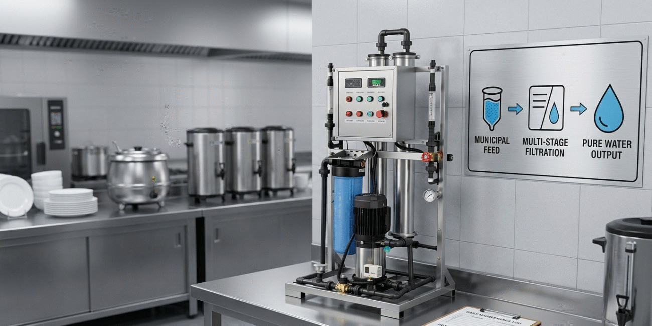 Leading restaurant water filtration supplier providing compact RO systems for commercial kitchens to ensure pure ingredient water and equipment protection.