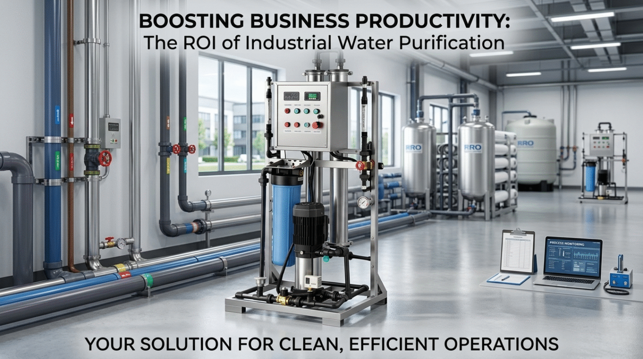 Industrial grade water purification machine for business featured as a blog cover for a guide on efficient clean water operations.