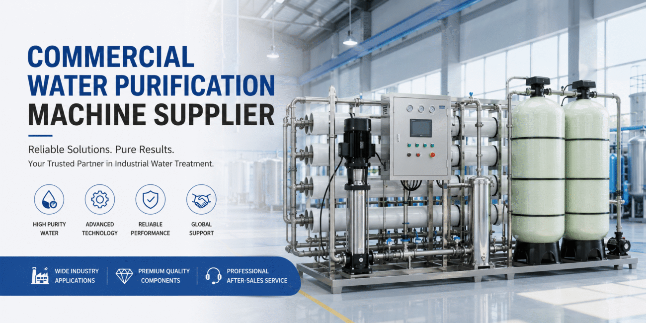 Commercial water purification machine supplier providing industrial RO water treatment systems for commercial and industrial applications
