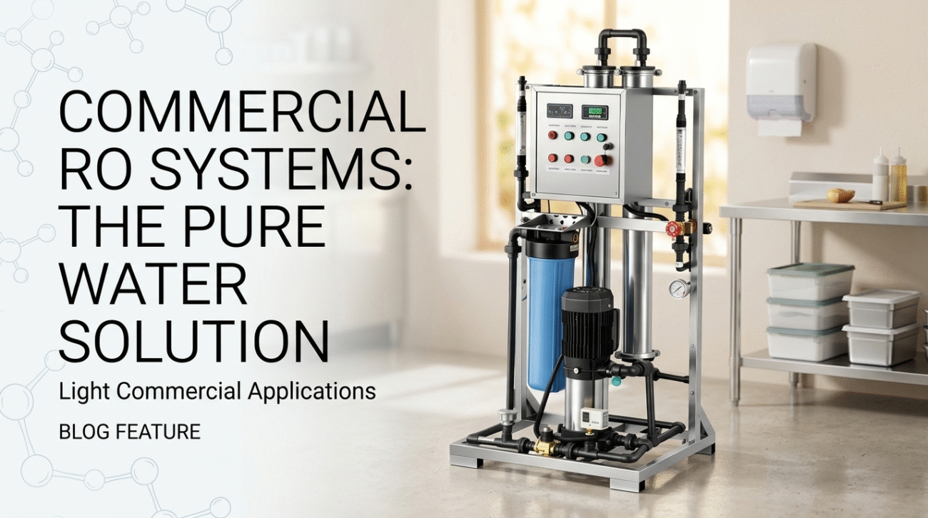High-performance light commercial reverse osmosis system with integrated PP cotton filters by a professional household water purifier company, featuring a modern touch-screen control panel and sleek stainless steel frame for premium business water solutions.