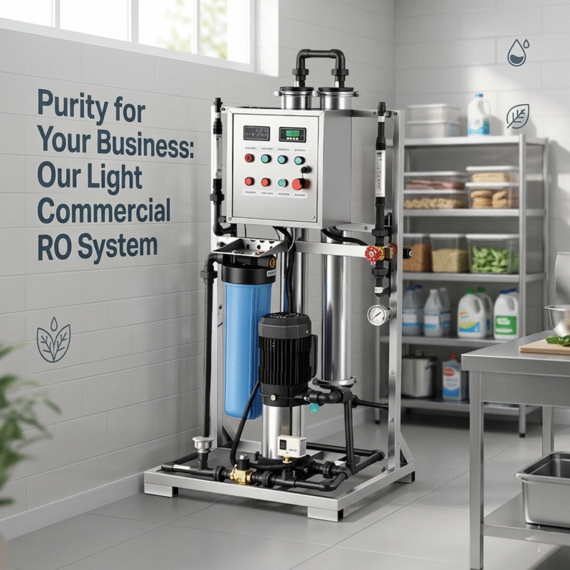A compact light commercial reverse osmosis system installed in a restaurant setting. This unit from a leading pp cotton household water purifier company provides high-flow purified water through advanced RO membrane and pre-sediment filtration stages.